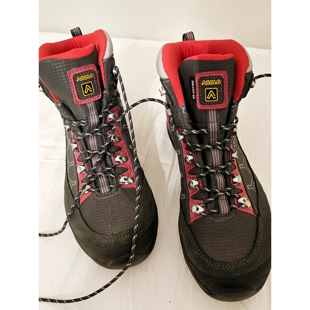 Asolo Woman's Falcon EVO GV Hiking Boots, sz 7, Goretex, Vibram tobacco & red